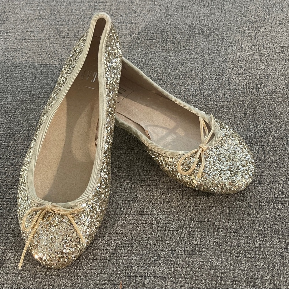 Girls Gap Gold Glitter Ballet Flats Holiday Fall Christmas Size 6